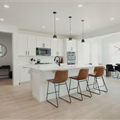 Large Minimal Kitchen, Dining Room, and Living Room